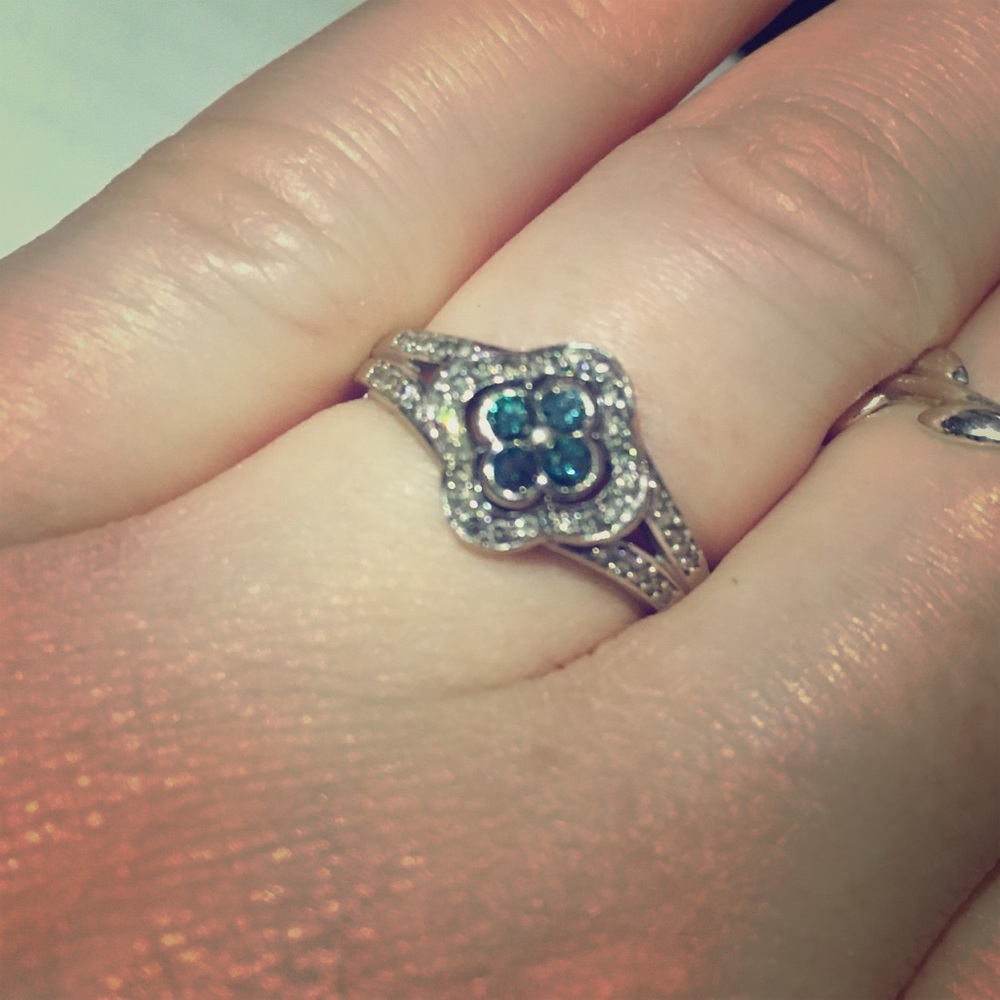 Blue and white diamond ring